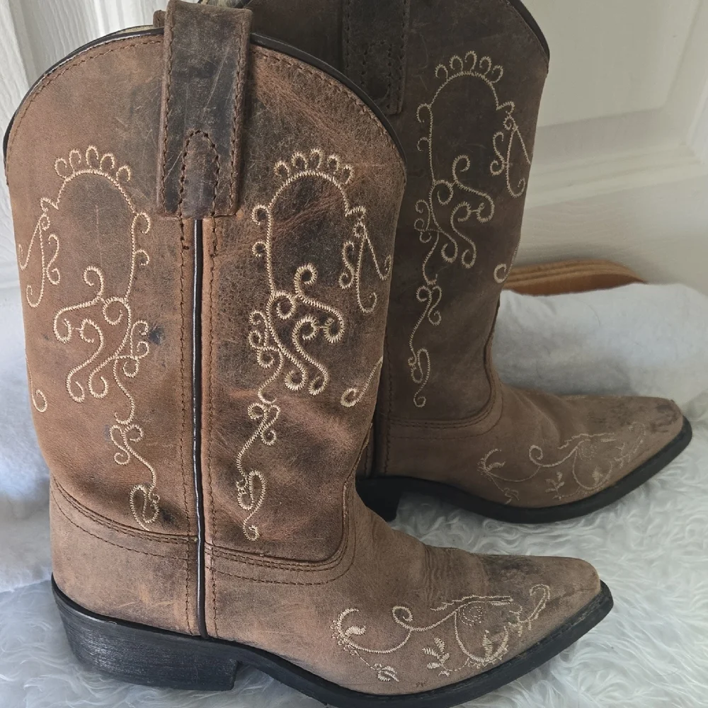 Smoky Mountain Western Cowboy Boots Youth Size 2R – Brown Embroidered‎ Leather